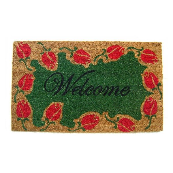 Geo Crafts Geo Crafts G469 18 x 30 in. PVC Backed Tulip Border Welcome Entry Way Doormat G469